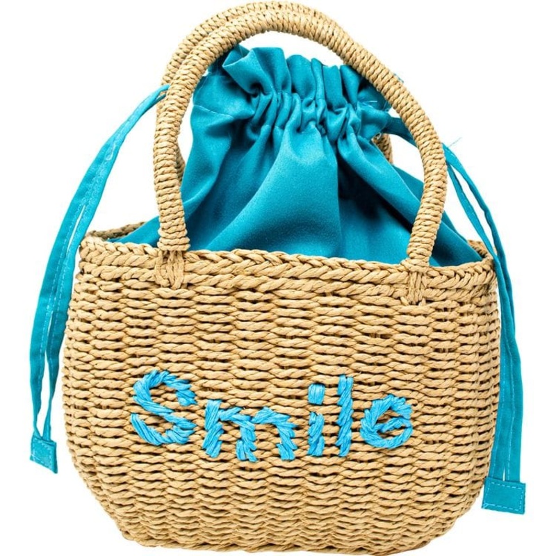 Wicker Basket Bag SMILE – Blue