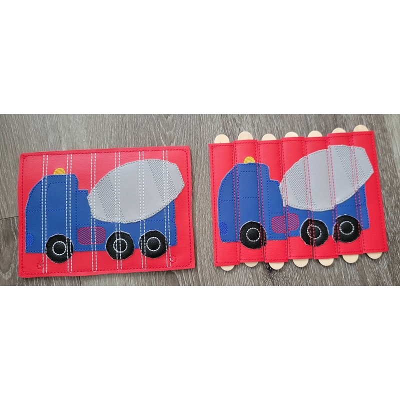 Cement Truck Stick Puzzle –  toddler quiet book page-  Seven Pieces – motor skills –  classroom – educational – Busy Bag – Activity Bag (ONLINE ORDER ONLY)