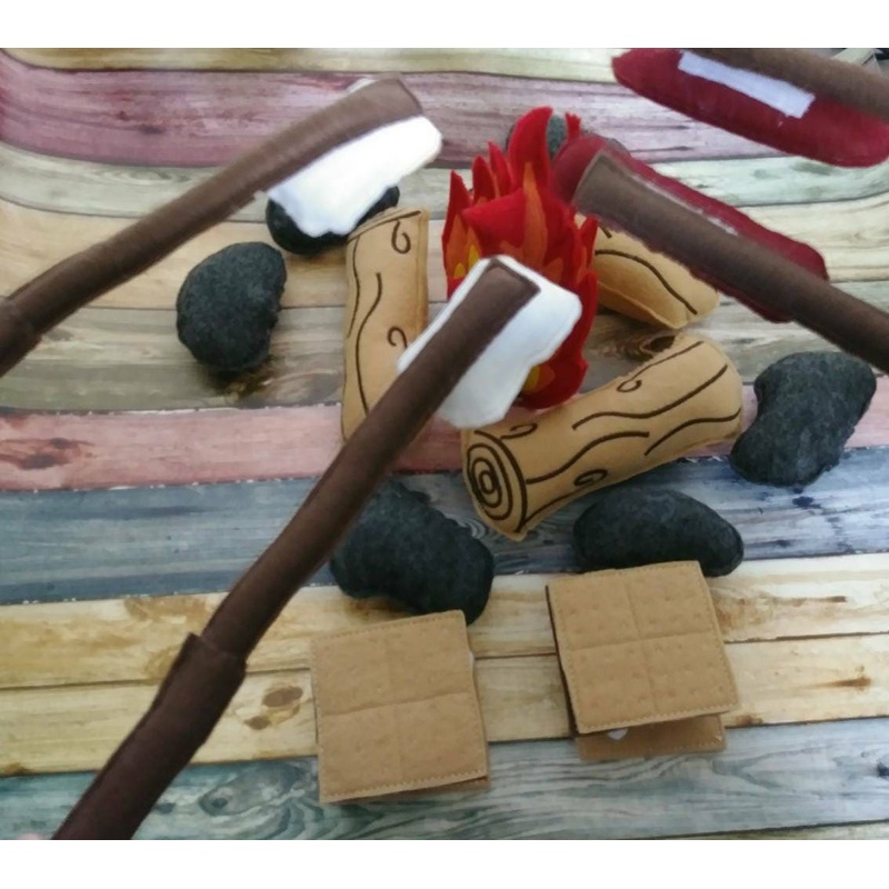 Felt Campfire – fake fire pit – pretend campfire – pretend play – camping – Bonfire – felt food – toy fire – play set for two (ONLINE ORDER ONLY)