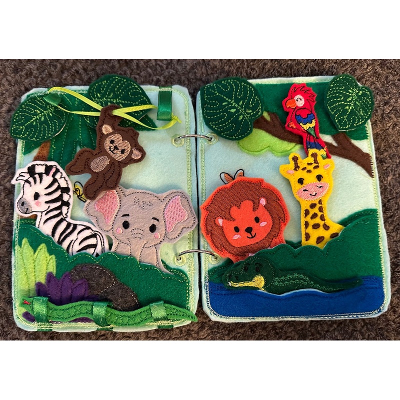 Jungle Animal Toddler Quiet Book – Busy Book – Zoo Animal Activity Book – Gift for Toddler – Animal Finger Puppets – Educational Quiet Book (ONLINE ORDER ONLY)