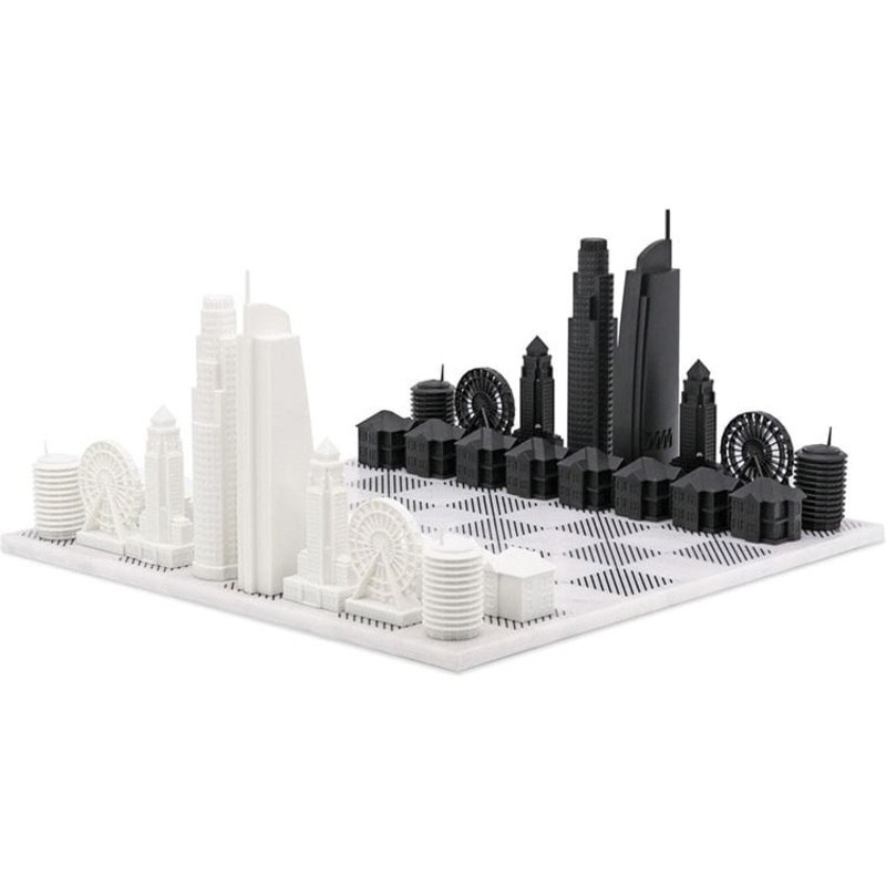 Los Angeles Edition Acrylic Chess Set with Marble Hatch Board