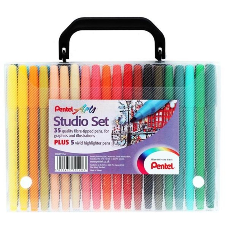 Pentel Arts 40 Piece Studio Markers Set In Carry Case