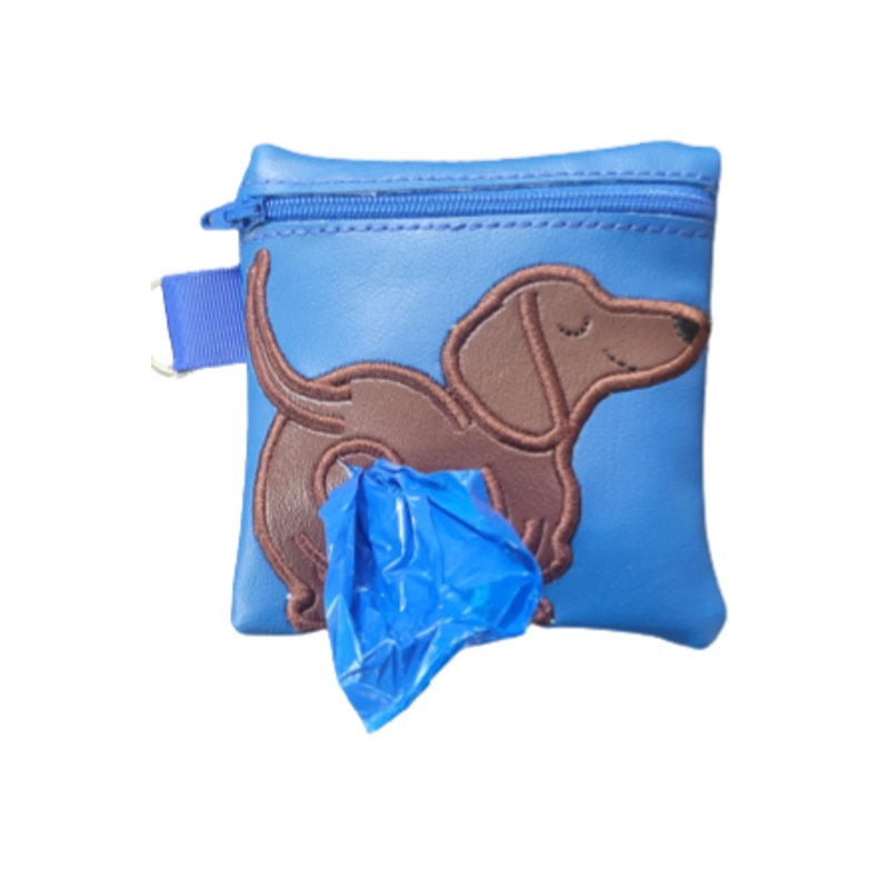 Blue Vinyl Poop Bag Holder, Dachshund Dog Butt Embroidery, Dog Walker Gift (ONLINE ORDER ONLY)