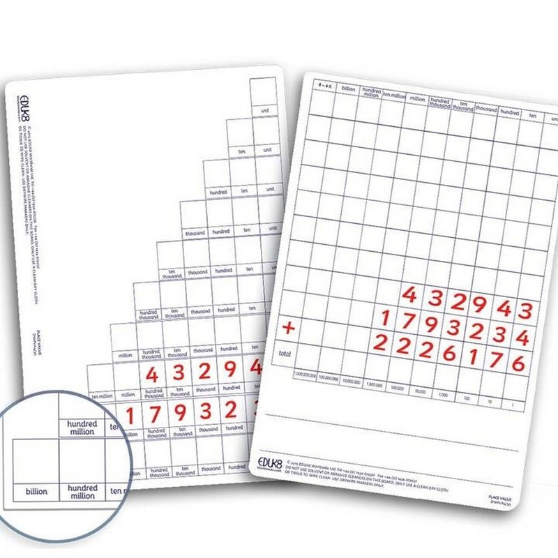 Dry Erase  Pupil A4 Place Value Boards Pack of 30