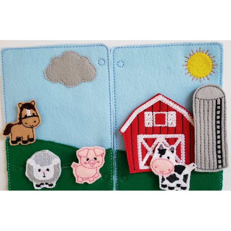 Farm Animal Felt Quiet Book Page – Busy Book – Activity Book – learning board – Interactive – Barn – Horse – Sheep – pig – cow (ONLINE ORDER ONLY)