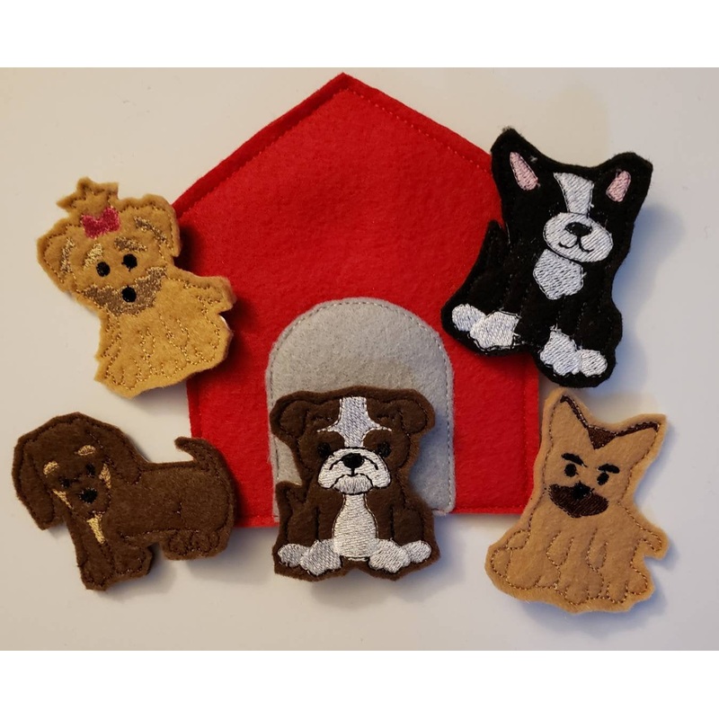 Dog Finger Puppets – dog toy – puppy finger puppet -personalized – Storage Bag  –  Quiet Toy – Busy Bag – Activity Bag – custom colors (ONLINE ORDER ONLY)