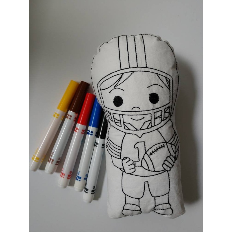 Wahasble Color me football player soft toy – gift for boy or girl – party favor – coloring toy – washable – markers (ONLINE ORDER ONLY)