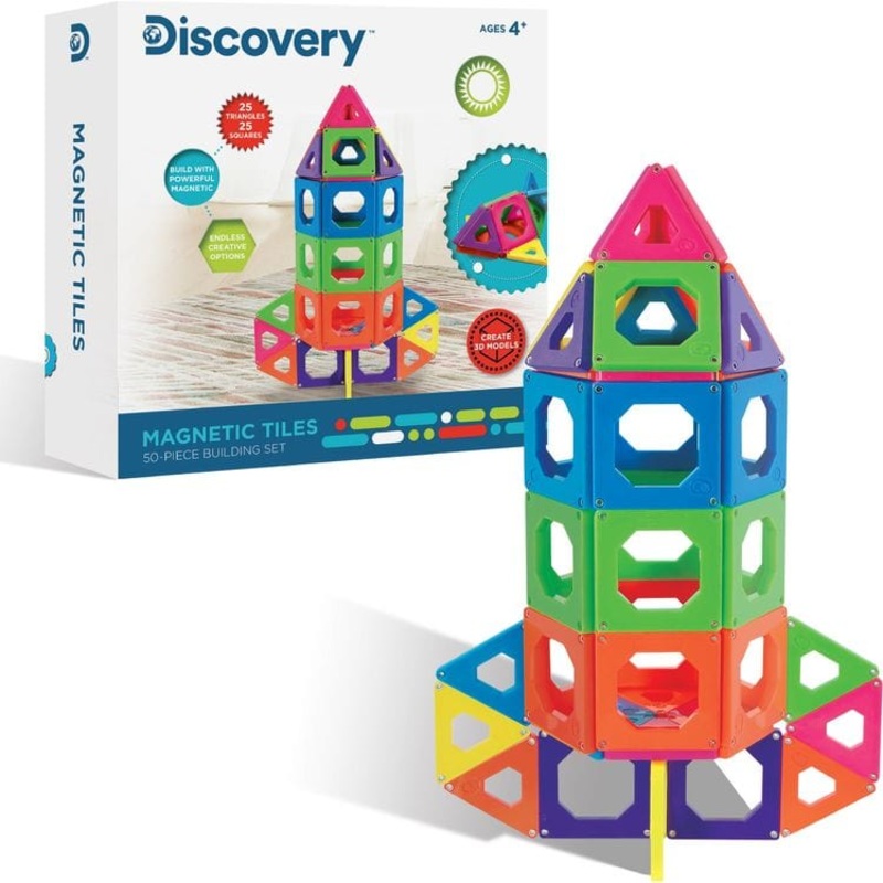 Discovery 50-Piece Magnetic Tile Building Blocks Set