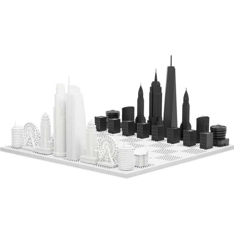 New York Versus Los Angeles Acrylic Chess Set with Marble Hatch Board