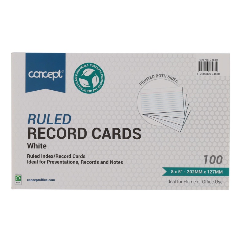 Ruled Record Cards  White Pack of 100