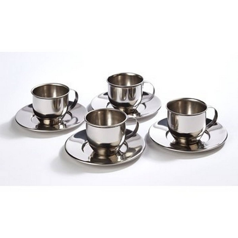 Mini Metal Cup, Saucer and Spoon Set Pack of four