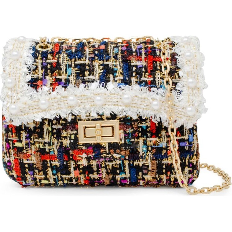 Classic Tweed Handbag with Pearls – Black