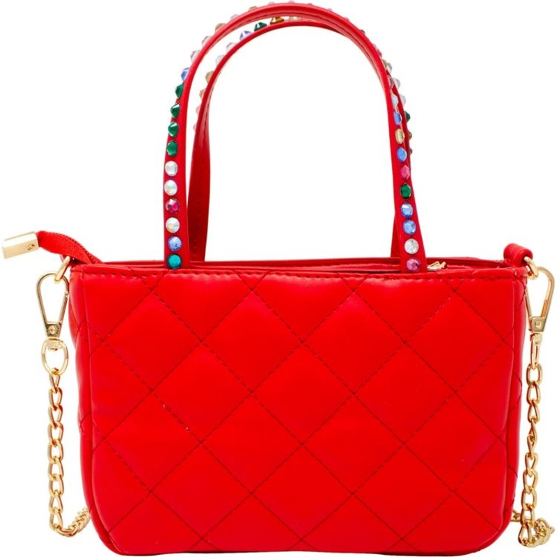 Quilted Rhinestone Tote Bag – Red