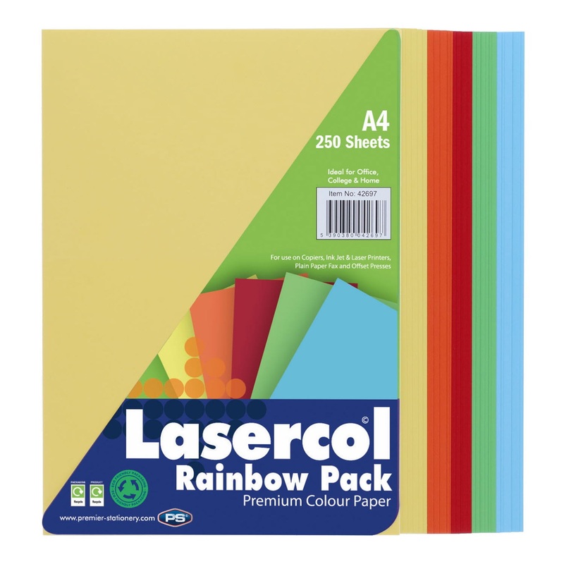 A4 Activity Paper Assorted Colours (Pack of 250 sheets)