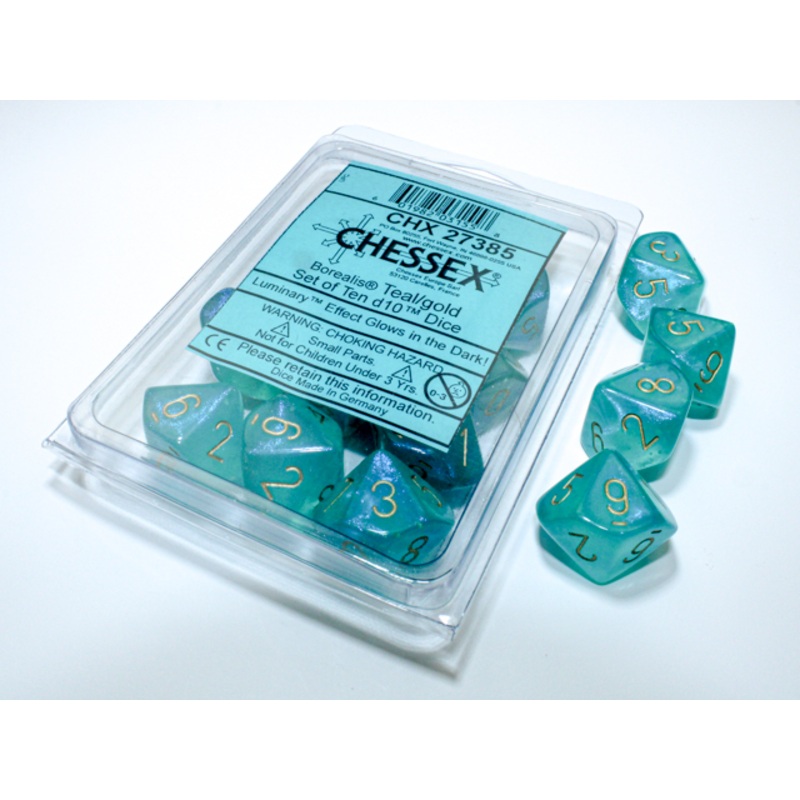 Borealis Teal/Gold Luminary Set of Ten d10s