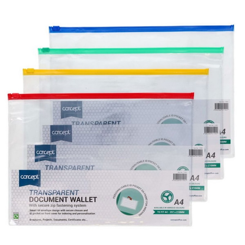 Concept A4 Zip Wallet  Assorted Zip Colour