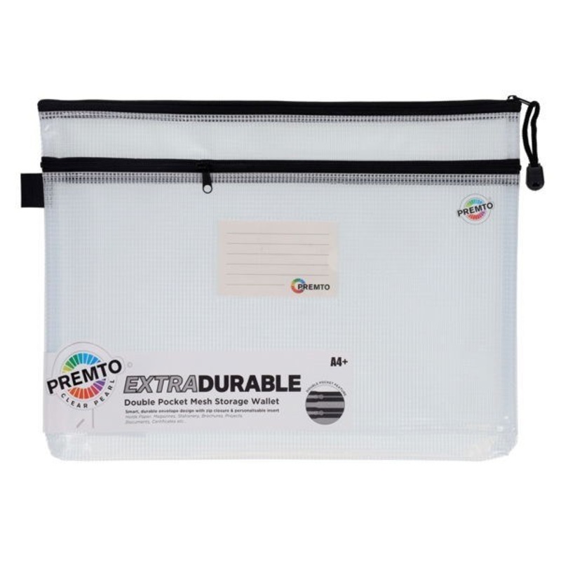 Premto A4+ Extra Durable Mesh Storage Wallet  Clear Pearl