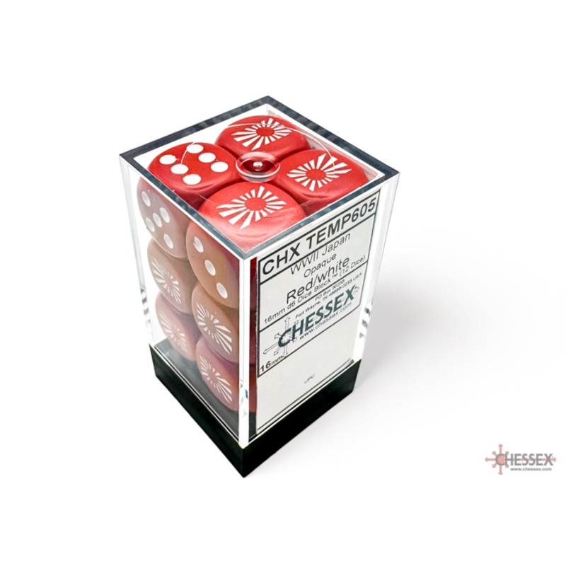 WW2 Japanese Opaque Red/White 16mm D6 Dice Block (12)