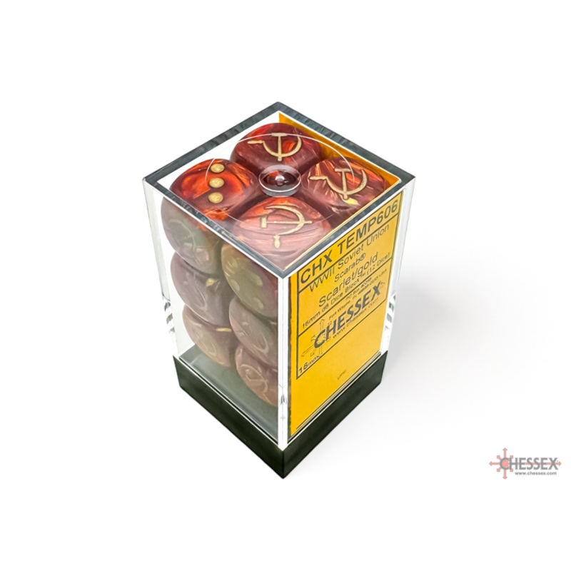 WW2 Soviet Scarab Scarlet/Gold 16mm D6 Dice Block (12)