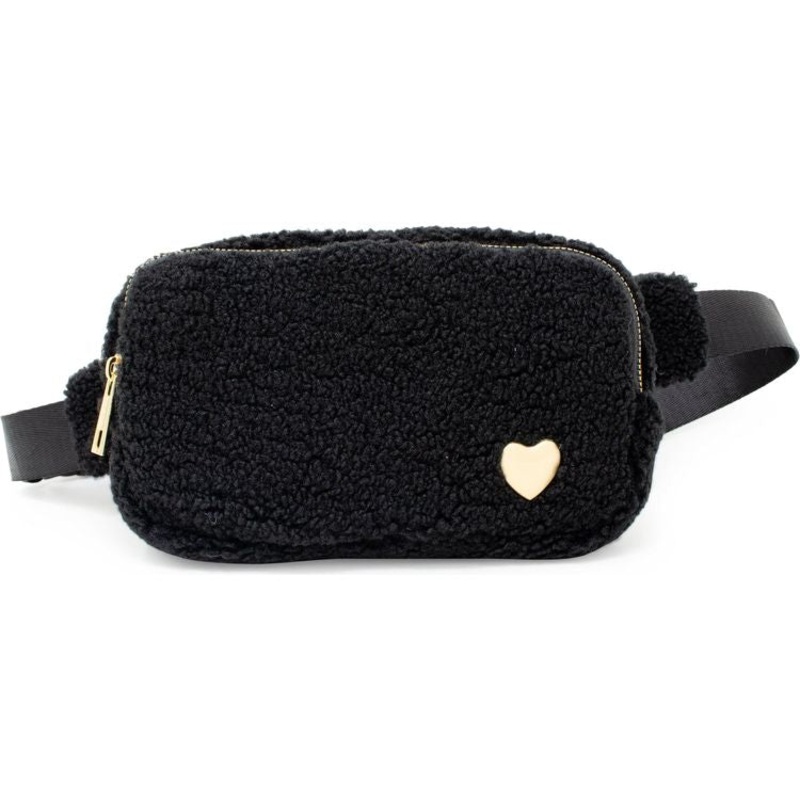Fuzzy Belt Bag with Heart – Black