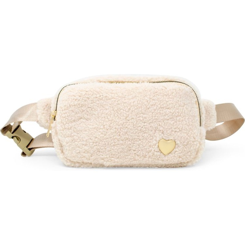 Fuzzy Belt Bag with Heart – Cream