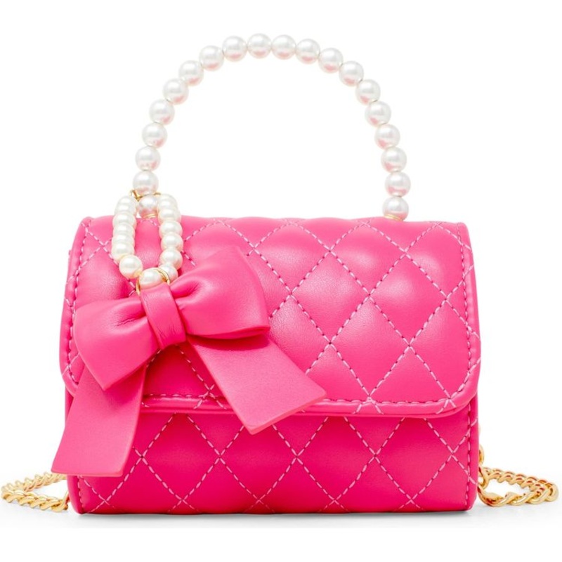 Quilted Pearl Handle Bow Ribbon Handbag – Hot Pink