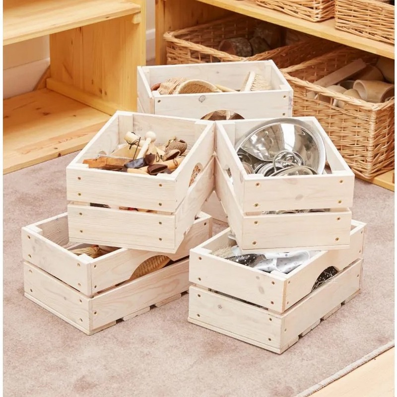 All Wood Grab Crates  Set of 6