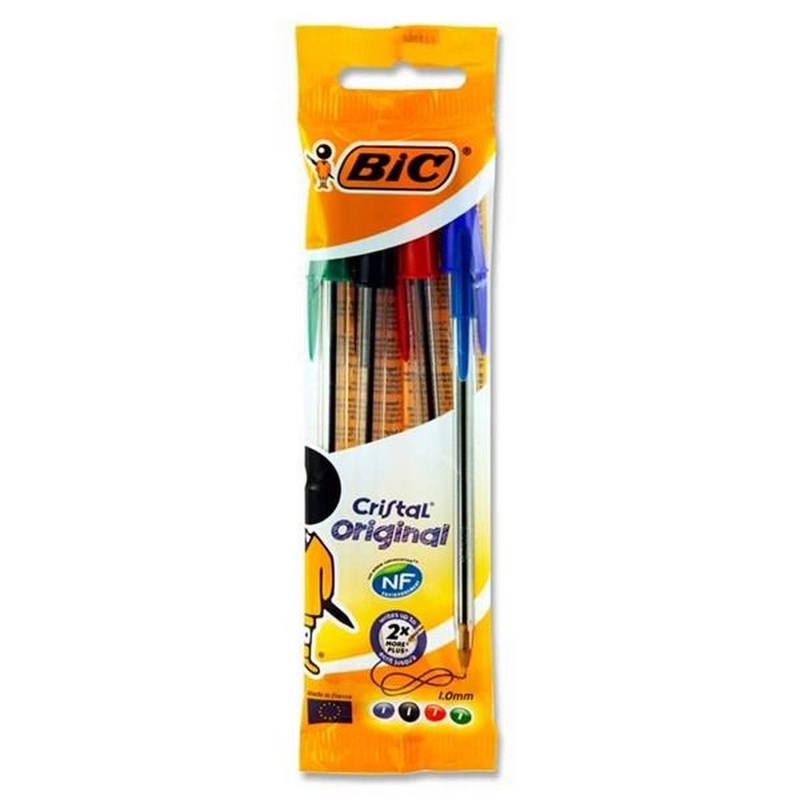 **Bic Pkt.4 Cristal Original Ballpoint Pens  Assorted Colours