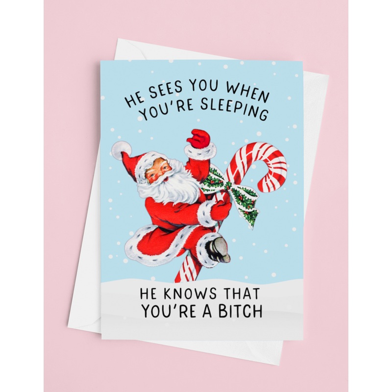 He Sees You When Youre Sleeping Card  Funny Santa Christmas Greeting Card (ONLINE ORDER ONLY)
