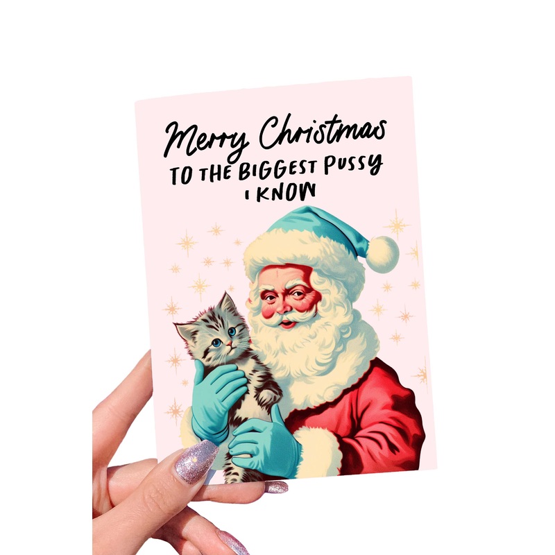 Merry Christmas to the Biggest Pussy I Know Card | Funny Santa Cat Christmas Card (ONLINE ORDER ONLY)