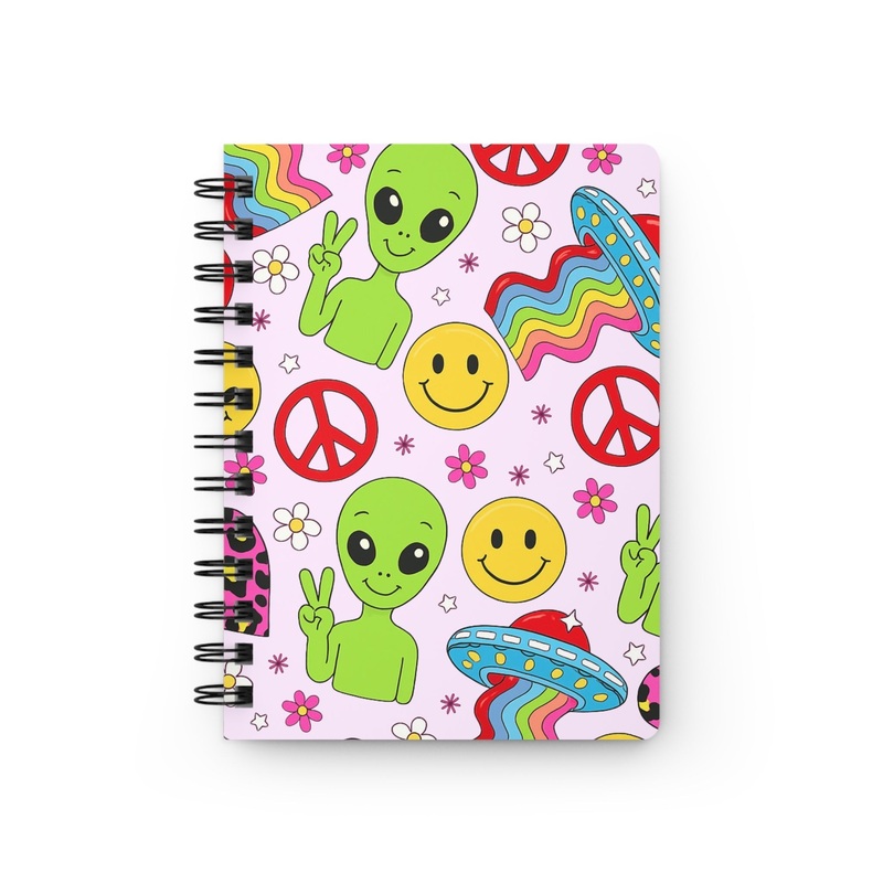 Groovy Alien Peace Spiral Bound Journal  Retro 90s Smiley UFO & Rainbow Notebook Spiral Bound Journal (ONLINE ORDER ONLY)