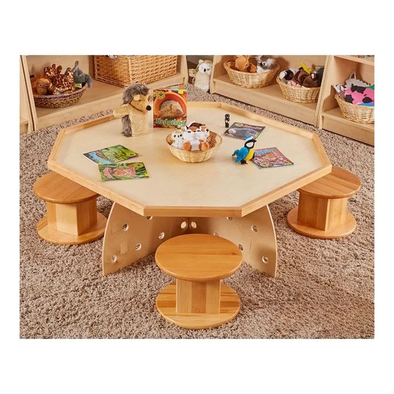 Wooden Hex Table and Four Perch Pods