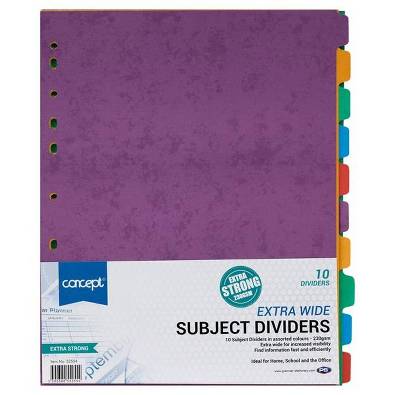 Premier Office Extra Wide 230gsm Subject Dividers  10 Part