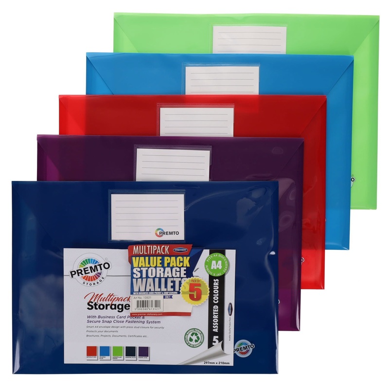 Premto A4 Button Storage Wallets Pack of 5