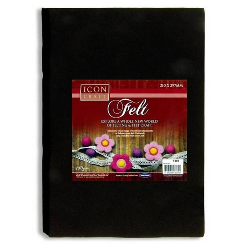 A4 Felt Sheets Black Value Pack of 10