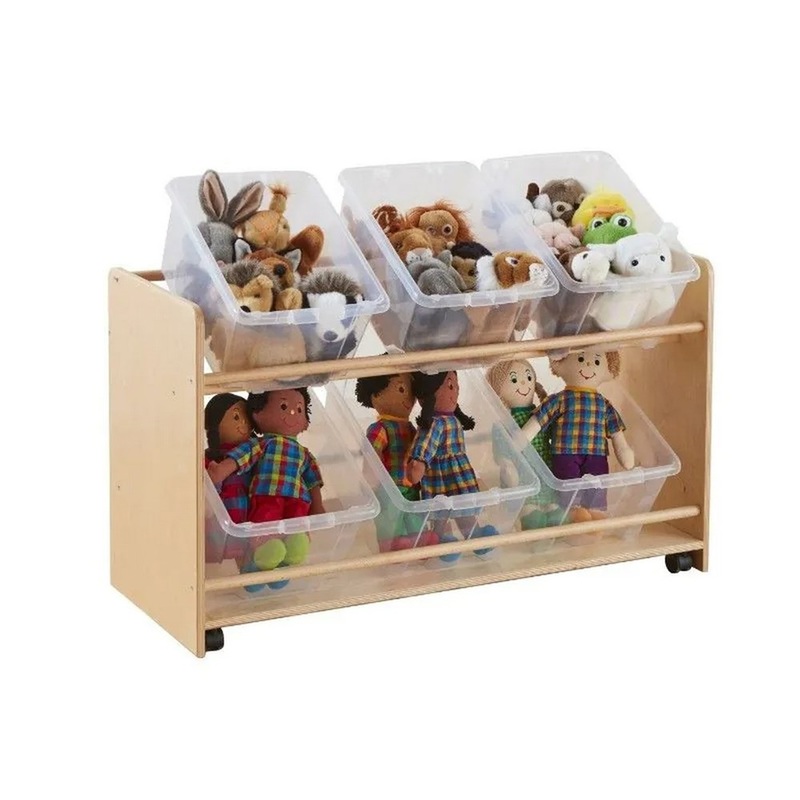 Rookie Range Open Mobile Basket Shelf  With Clear Plastic Boxes