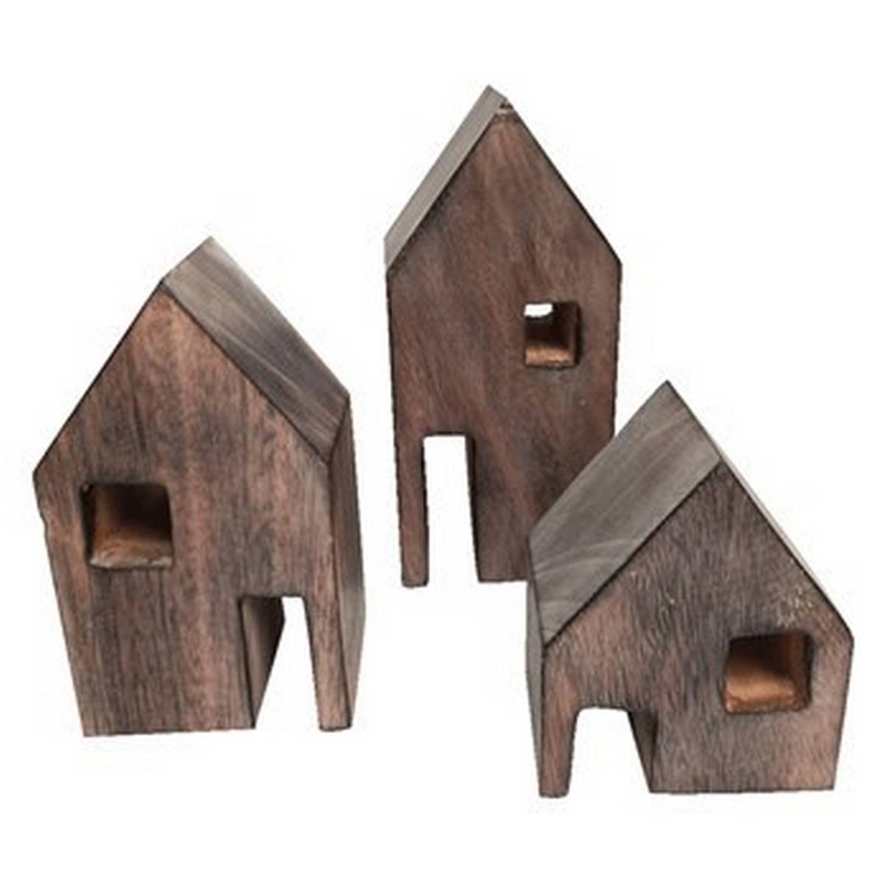 Wood Block Houses  Pack of 3