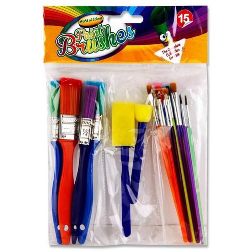 Colourful Paint Brushes & Sponges Set of 15pcs