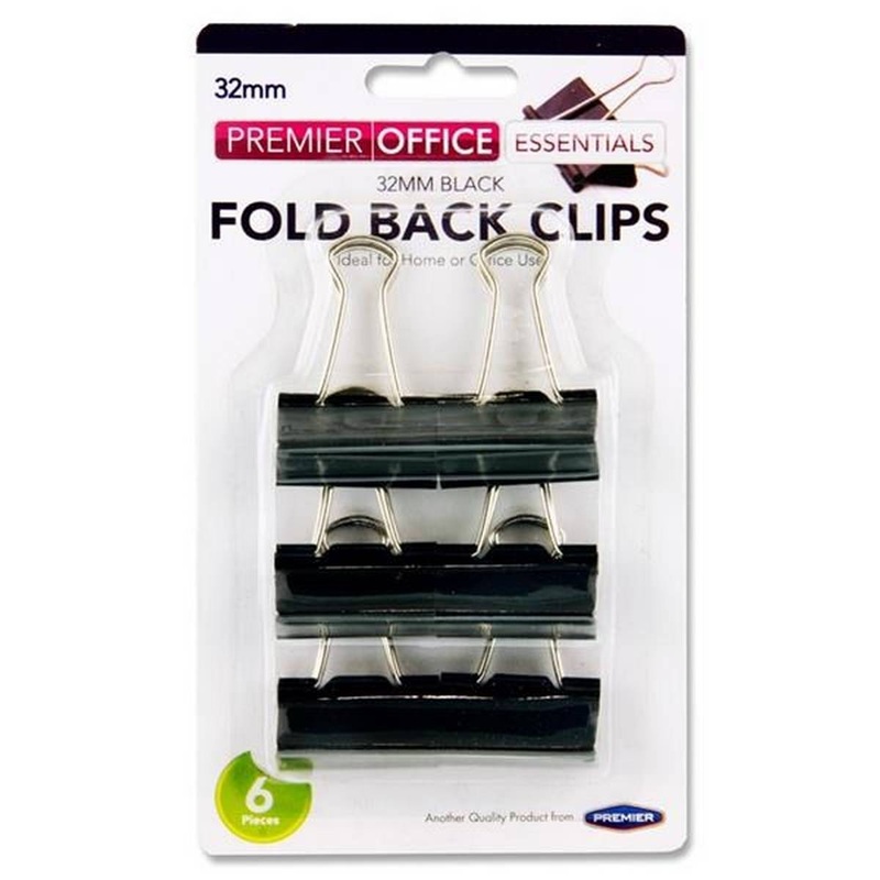 Fold Back Binder Clips  32mm Set of 6