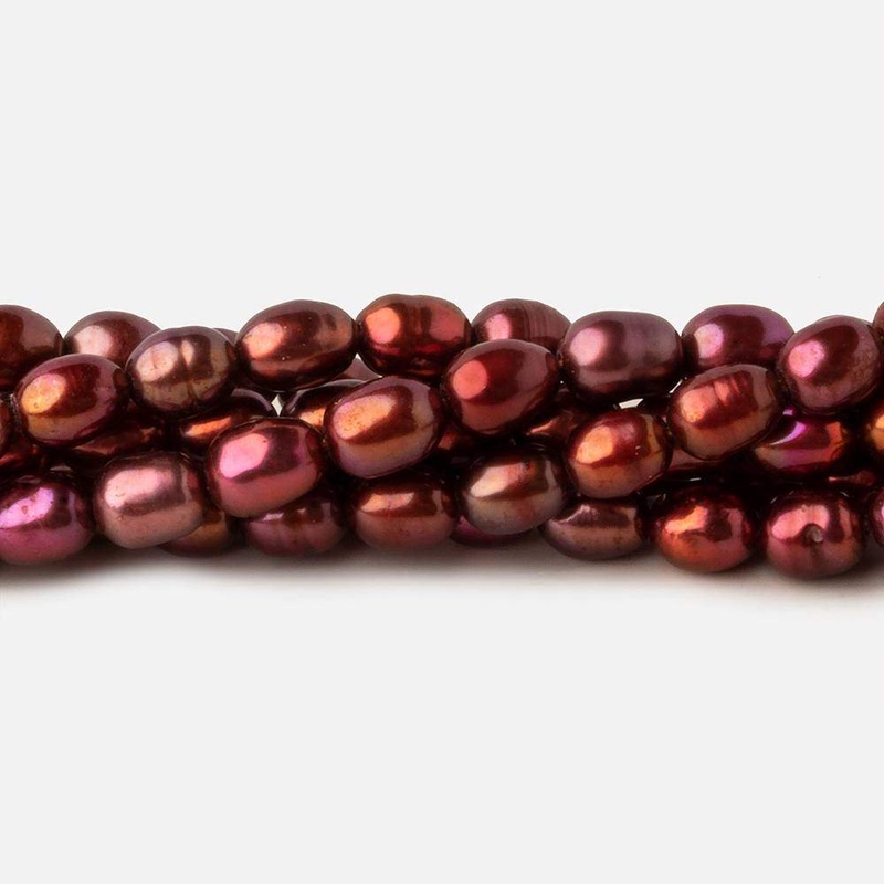 5×4.5-5.5×4.5mm Tri Color Red straight drilled Oval freshwater pearls 15 inch 74 pieces A (ONLINE ORDER ONLY)