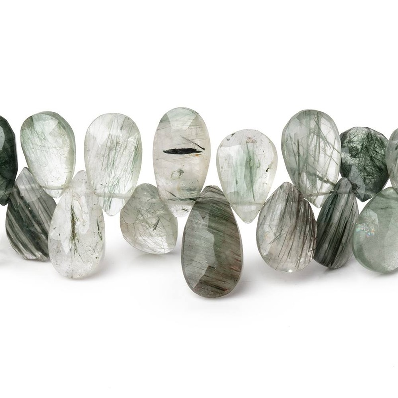9×6-12x7mm Green Tourmalinated Quartz Faceted Pear Beads 7.5 inch 46 pieces (ONLINE ORDER ONLY)