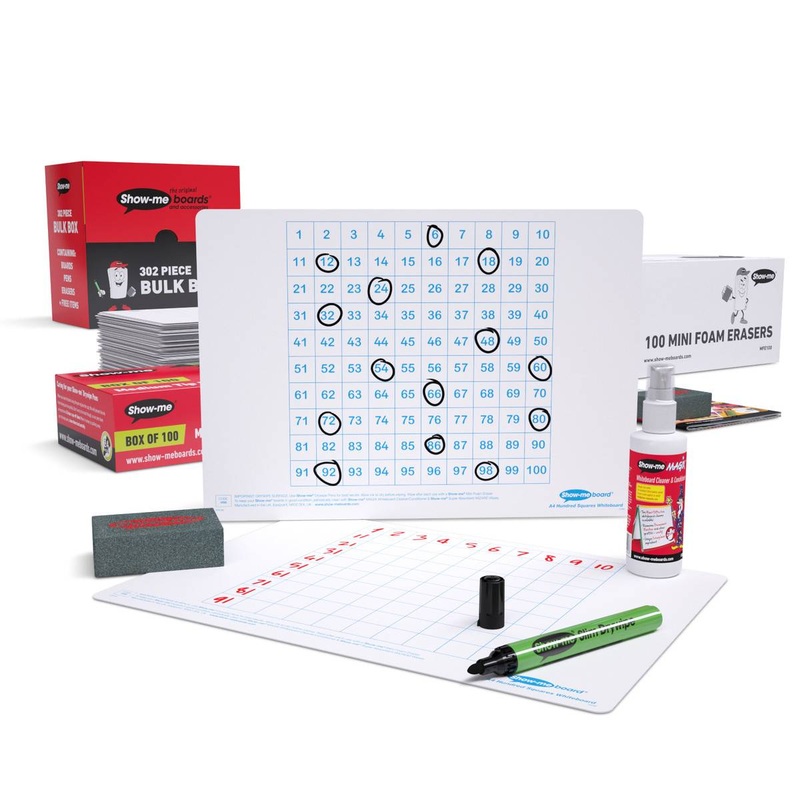 Bulk Box Drywipe Board Pack with Pens and Erasers  Hundred Square, A4  100 Sets