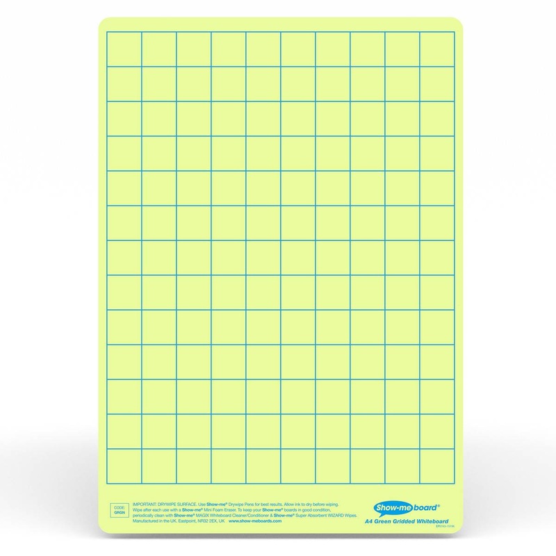 Show-Me Tinted Drywipe Board  Gridded/Plain  Green Pack of 5