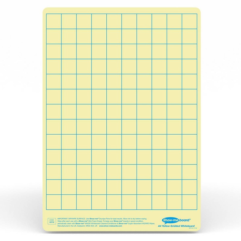 Show-Me Tinted Drywipe Board  Gridded/Plain  Yellow Pack of 5