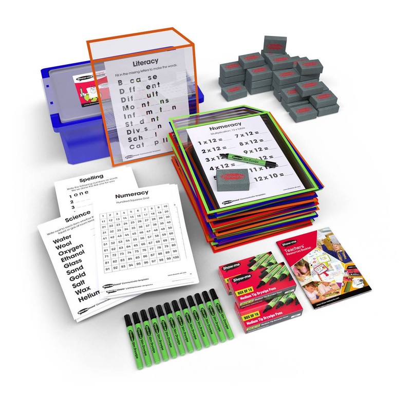 A4 Drywipe Template Pockets, with pens, erasers and starter templates, in Dark Blue Gratnells Tray   30 sets