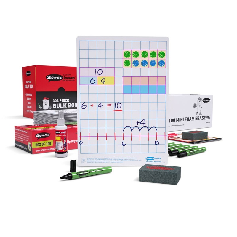 Bulk Box Drywipe Board Pack with Pens and Erasers  Gridded/Plain, A4  100 Sets