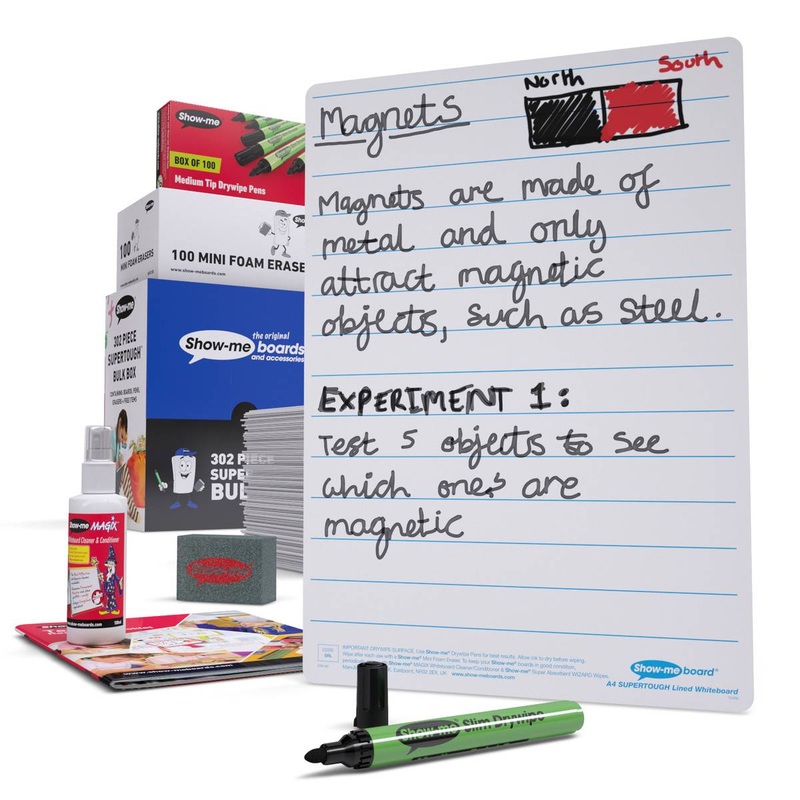 Bulk Box Drywipe Board Pack with Pens and Erasers  Lined/Plain, SUPERTOUGH, A4  100 Sets