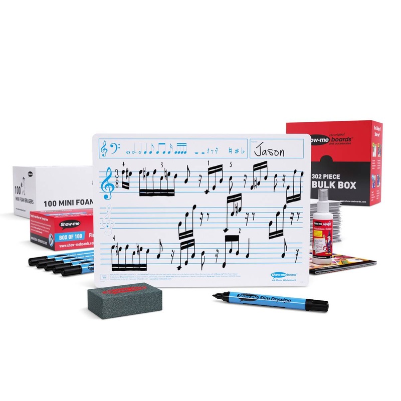 Bulk Box Drywipe Board Pack with Pens and Erasers  Music Ruled, A4  100 Sets