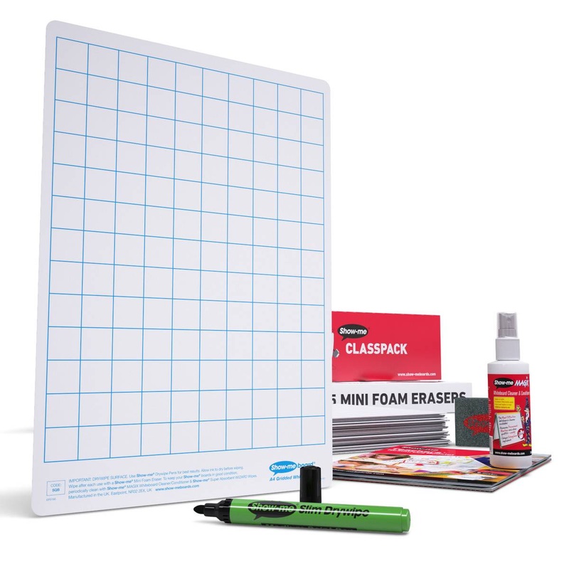 Class Pack Drywipe Boards with Pens and Erasers  Gridded/Plain, A4  35 sets
