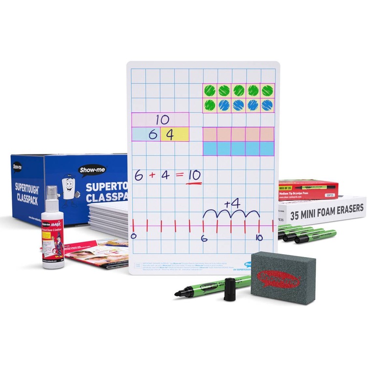Class Pack Drywipe Boards with Pens and Erasers  Gridded/Plain, SUPERTOUGH, A4  35 sets
